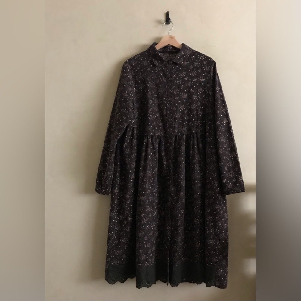 Floral Brown Long Sleeve Flannel Dress - Picture 3 of 11